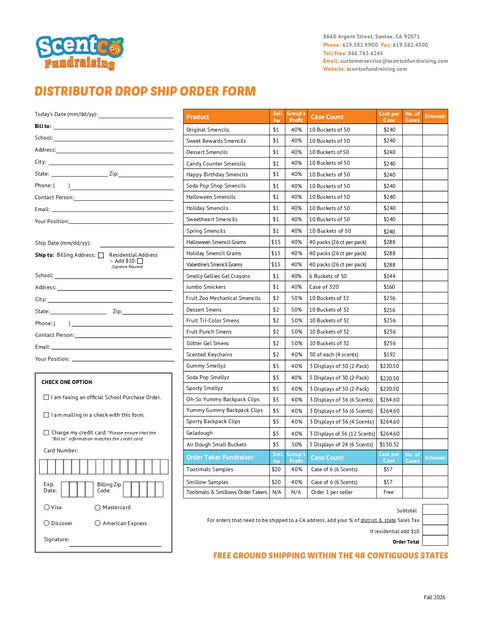 Preview of Drop Ship Order Form 2026-2027